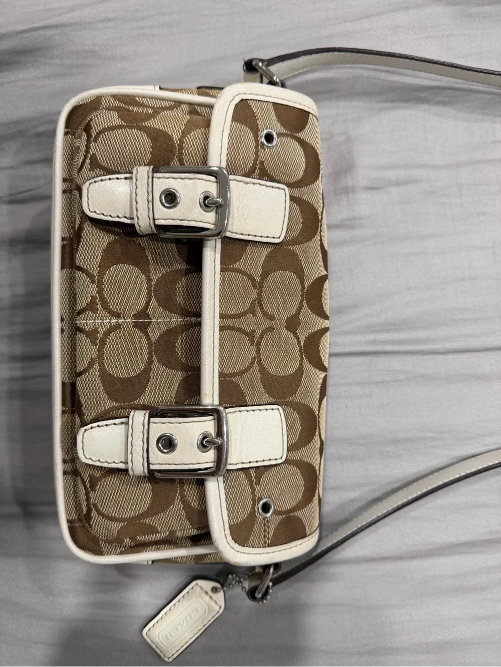 Coach Soho Buckle Flap Brown Signature Jacquard Crossbody Shoulder Bag Y2K